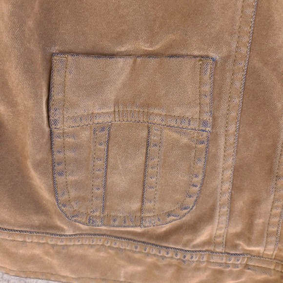Lee Jacket Womans Large Brown Suede Covered Denim Distressed Worn Rayon Cotton - Picture 7 of 16